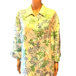 Y2K Artsy Print JM Collection 100% Linen button down shirt Women Size 12